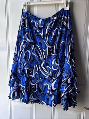 Vintage Cato Geometric Blue Abstract Print Tiered Skirt